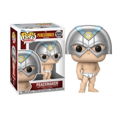 Figura Funko Pop! Peacemaker com capacete prateado e cueca branca na caixa