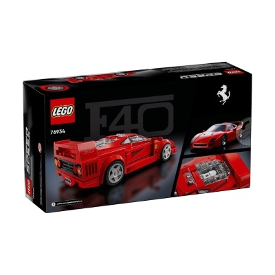 Caixa LEGO F40 Ferrari com modelo de carro desportivo vermelho