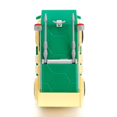 Veículo de brinquedo amarelo e verde visto de cima