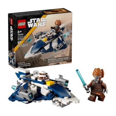 LEGO Star Wars com mini figura e nave espacial azul e branca