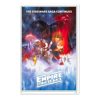 Pôster do filme Star Wars The Empire Strikes Back com personagens e texto promocional.