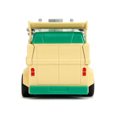 Miniatura de camião bege com detalhes verdes vista de traseira