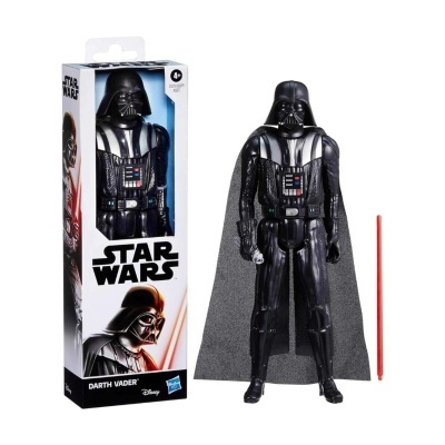 Figura de ação Darth Vader Star Wars com sabre de luz vermelho e embalagem