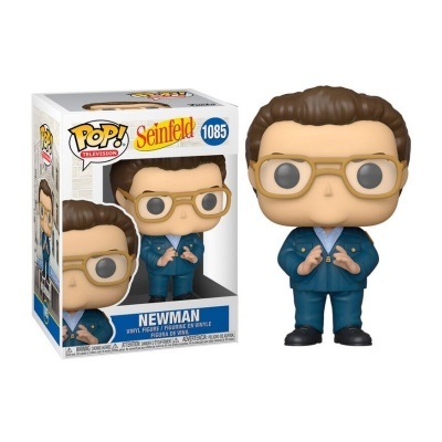 Funko Pop Newman da série Seinfeld com fato azul e óculos amarelos