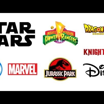 Logos de várias franquias famosas sobre fundo branco