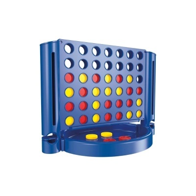 Jogo quatro em linha azul com fichas amarelas e vermelhas