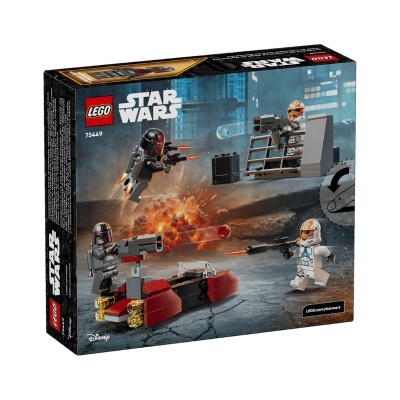 Caixa LEGO Star Wars 75449 com personagens e veículo futurista em fundo urbano