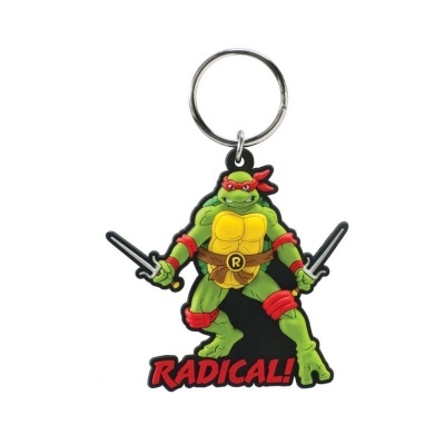 Porta-chaves da Tartaruga Ninja Raphael com máscara vermelha e texto RADICAL!