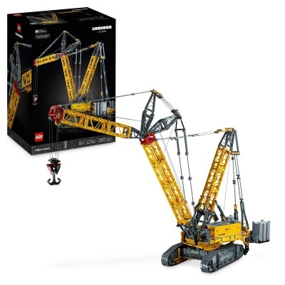 Modelo LEGO technic de guindaste Liebherr LTM 11200 amarelo e preto com caixa preta