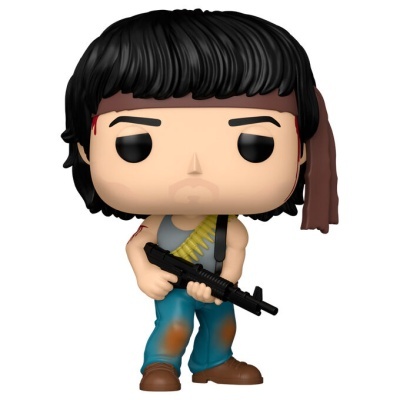 Figura Funko Pop de personagem militar com arma e faixa na cabeça