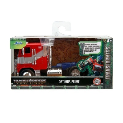 Veículo de brinquedo Optimus Prime em metal fundido dentro de embalagem