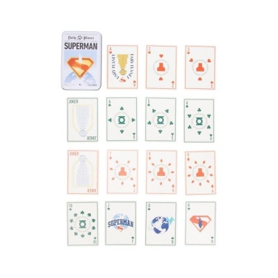 Baralho de cartas temáticas do Superman com caixa metálica e cartas coloridas