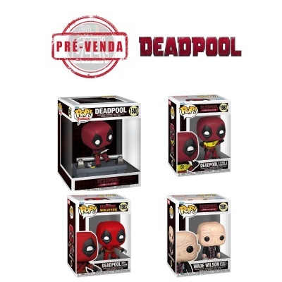 Quatro bonecos Funko Pop da coleção Deadpool em caixas originais