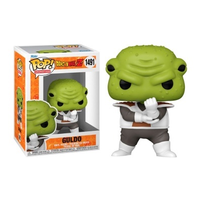 Funko Pop! Guldo de vinil verde com roupa cinza e branca, ao lado da caixa com fundo laranja, número 1491