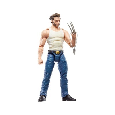 Figura de ação masculina com camisa branca e garras metálicas.