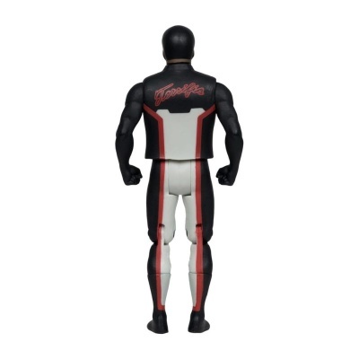 Figura de ação vistindo fato preto, branco e vermelho com texto Terrific nas costas.
