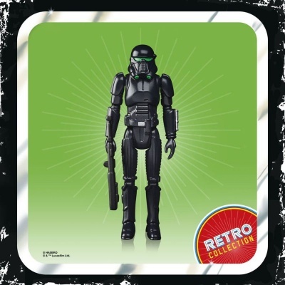Figura colecionável de soldado negro com capacete e arma sobre fundo verde claro com selo Retro Collection
