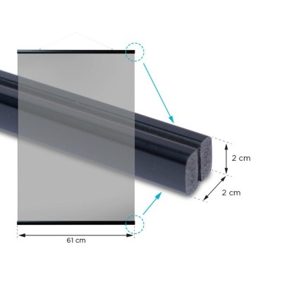 Perfis de borracha pretos em secção D com dimensões e moldura rectangular branca