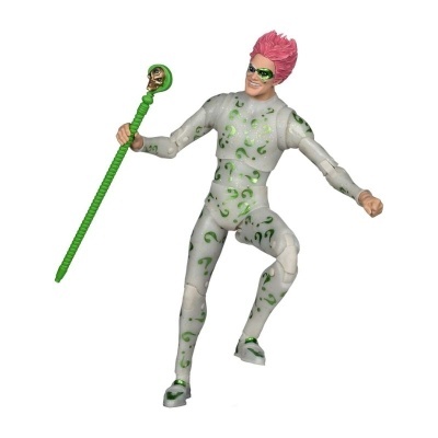 Figura de ação do Riddler com fatos e adereços verdes e cabelo rosa