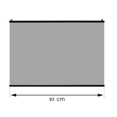 Ecrã de projeção cinzento de 93 cm de largura com bordas pretas e argolas na parte superior