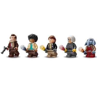 Cinco mini-figuras LEGO com esferas luminosas e acessórios