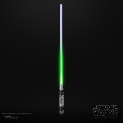 Sabre de luz Star Wars com lâmina verde e branca e cabo metálico detalhado
