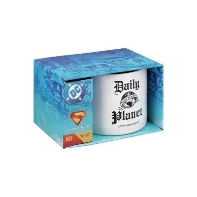 Caneca branca Daily Planet dentro de caixa azul DC Comics Superman