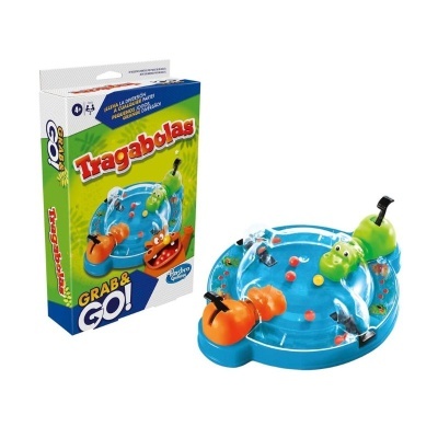 Jogo infantil Tragabolas com base azul e hipopótamos coloridos