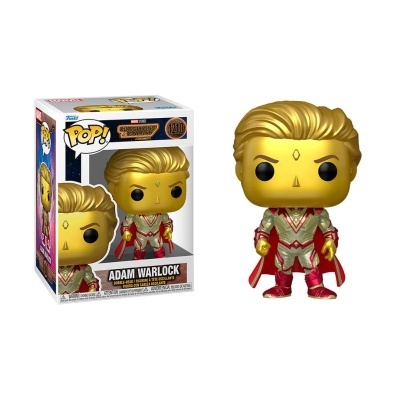 Figura Funko Pop Adam Warlock dourada e vermelha com embalagem