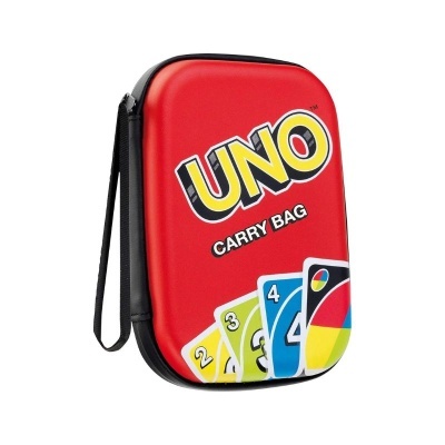 Bolsa de transporte vermelha e preta para jogo UNO com cartas impressas
