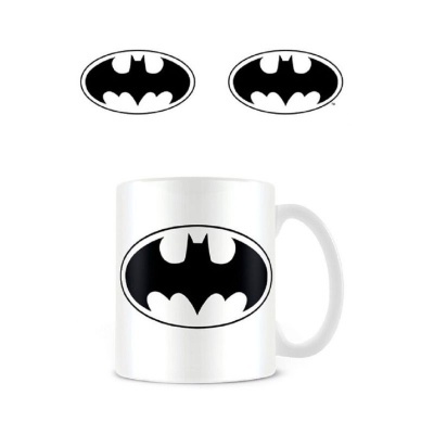 Caneca branca com símbolo do Batman preto