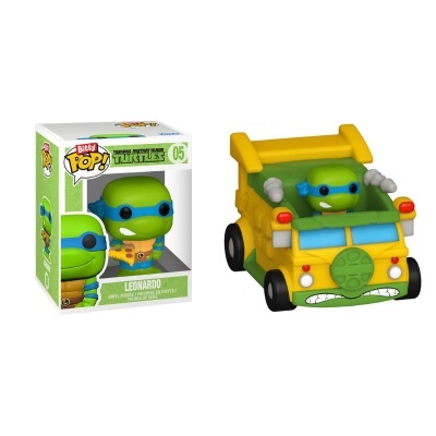 Figura Pop! Bitty Turtles Leonardo dentro de carro amarelo estilizado