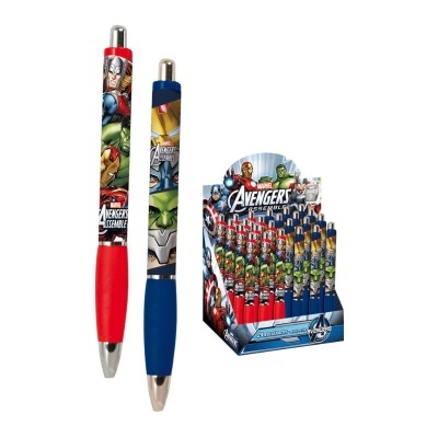 Canetas esferográficas Marvel Avengers Assemble com pega vermelha e azul em expositor