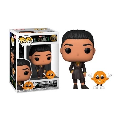Figura Funko Pop! de Ravonna Renslayer com pequeno personagem laranja e caixa original