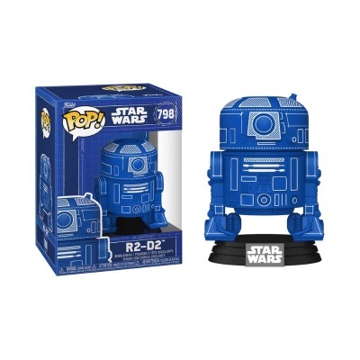 Figura Funko Pop! R2-D2 blueprint Star Wars 798 com base preta e caixa azul