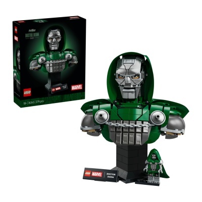 Busto LEGO Marvel Doctor Doom com mini figura e caixa
