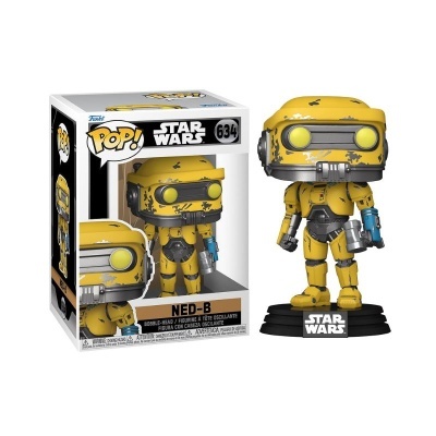Boneco Funko Pop! Star Wars NED-B amarelo com detalhes cinzentos e azul em caixa