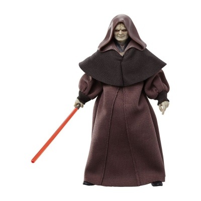 Figura de ação com roupa castanha e sabre de luz vermelho