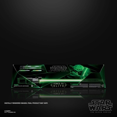 Caixa de sabre de luz Yoda Force FX Elite, preta e verde, com imagem de Yoda