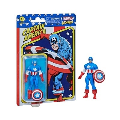 Figura de ação Captain America em embalagem original Marvel Legends com escudo vermelho, branco e azul