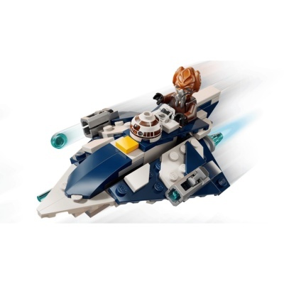 Veículo espacial de LEGO com duas minifiguras incluindo alienígena e R2-D2