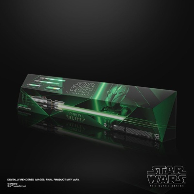 Caixa de sabre de luz Star Wars com lâmina verde e cabo preto