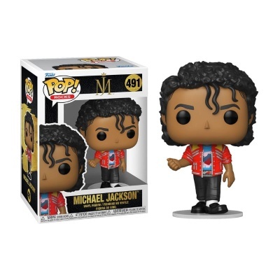Figura de vinil Michael Jackson POP! Rocks com cabelo encaracolado, casaco vermelho e calças pretas