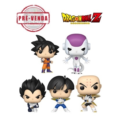 Cinco figuras Funko Pop Dragon Ball Z com PRÉ-VENDA e logo
