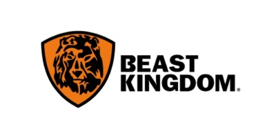 Logótipo BEAST KINGDOM com um escudo laranja e cabeça de leão a preto