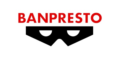 Logotipo BANPRESTO com símbolo preto de máscara em fundo branco