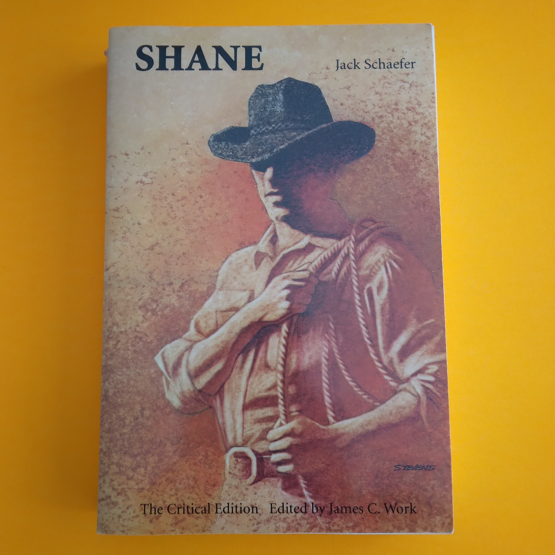 Shane, Jack Schaefer Capa do livro SHANE com ilustração de cowboy em tons castanhos e cinza