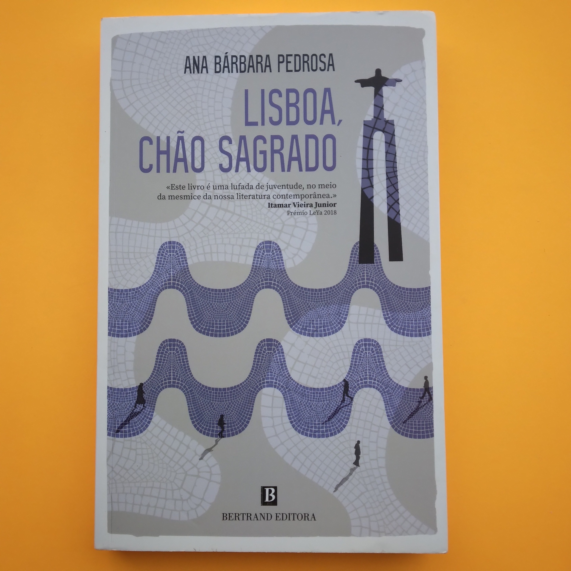 Lisboa, Chão Sagrado, Ana Bárbara Pedrosa Capa de livro 'LISBOA, CHÃO SAGRADO' de Ana Bárbara Pedrosa com padrão de mosaico cinza e azul