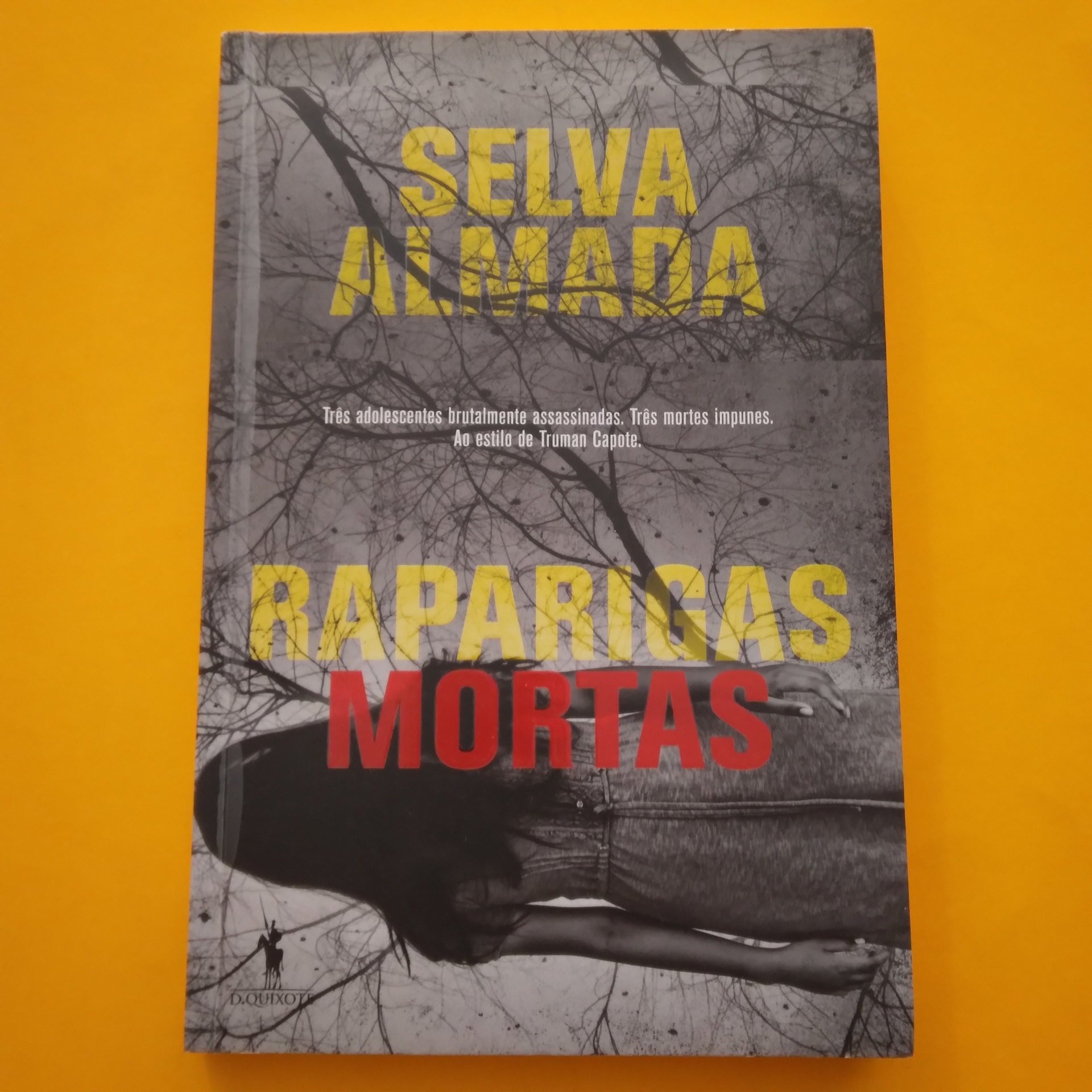 Raparigas Mortas, Selva Almada Capa de livro 'SELVA ALMADA RAPARIGAS MORTAS' com imagem em preto e branco de rapariga deitada e ramos secos de fundo