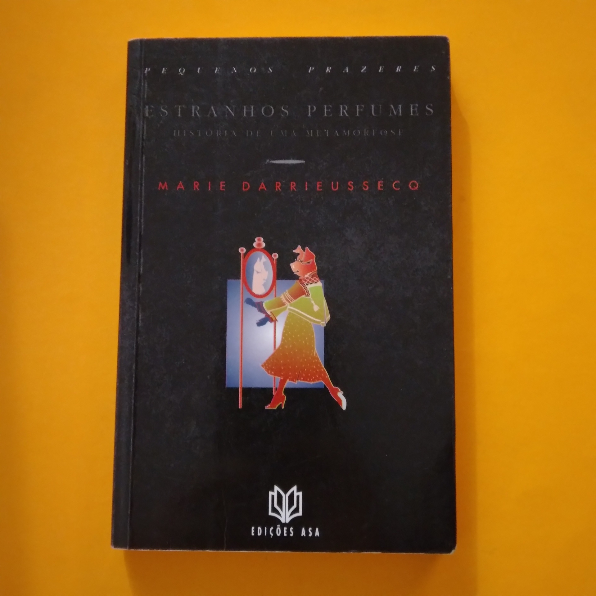 Estranhos Perfumes, Marie Darrieusseco Livro 'Estranhos Perfumes' com capa preta e ilustração feminina em fundo amarelo